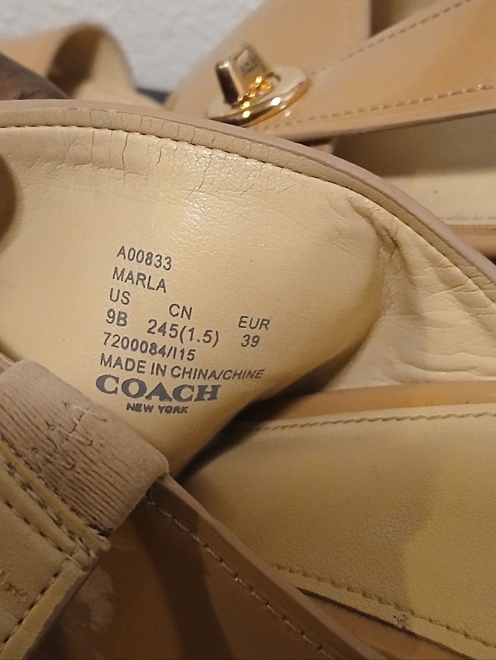 Coach Marla Tan Patent Leather Slingback Heels Sandals Turnlock Nude Size 9B - Picture 2 of 9